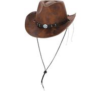 Smiffys Tan Leather Look Western Cowboy Hat with Turquoise Motif Band, Cowboys and Indians Fancy Dress, Western Dress Up Hats