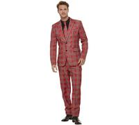Smiffys Tartan Suit, Red with Jacket, Trousers & Tie, Stand Out Suits Fancy Dress, Xmas Dress Up Costumes