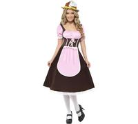 Oktoberfest Bavarian Tavern Girl Costume Brown Long Dress Apron UK20-22