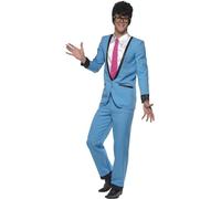 Smiffys Teddy Boy Costume, Blue with Trousers, Jacket with Mock Shirt and Tie, 1950's Rock'n'Rolla Fancy Dress, 1950s Dress Up Costumes