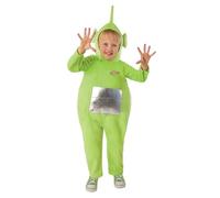 Smiffys Teletubbies Dipsy Costume for Kids, All-In-One with Character Hood, Official Teletubbies License Outfit in Green with Padded Belly & Velcro-Detachable Hood