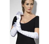 Smiffys Temptress Gloves, White Long Satin Look Opera Gloves, Elegant Fancy Dress Accessory for Fever Costumes, Burlesque, Cabaret, or 1920s Vintage Themed Party Outfits, World Book Day
