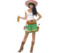 Smiffys Tequila Shooter Girl Costume, Green with Dress, Striped Belt and Belt with Holsters, Cowboys and Indians Fancy Dress, Western Dress Up Costumes
