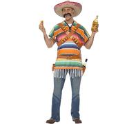Smiffys Tequila Shooter Guy Costume, Orange & Green with Poncho, Belt & Bandolier, Cowboys and Indians Fancy Dress, Western Dress Up Costumes