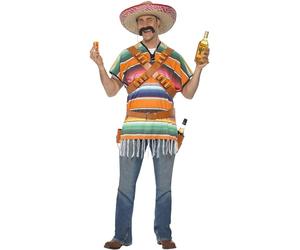 Smiffys Tequila Shooter Guy Costume, Orange & Green with Poncho, Belt & Bandolier, Cowboys and Indians Fancy Dress, Western Dress Up Costumes Halloween