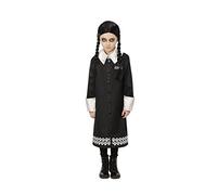 Smiffys The Addams Family Wednesday Child Costume, Black Dress with Skull Pattern and Wig, Officially Licensed Wednesday Addams Costume, Great for Halloween and Themed Events