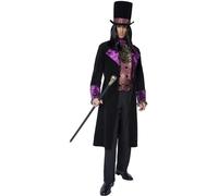 Smiffys The Gothic Count Costume, Black Mock Waistcoat with Attached Cravat, Jacket & Hat, Halloween Adult Fancy Dress, Vampire Dress Up Costumes