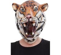 Smiffys Tiger Latex Mask, Orange & Black Full Overhead, Party Animals Fancy Dress, Animal Dress Up Masks