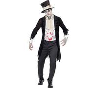 Smiffys Till Death Do Us Part Zombie Groom Costume, Black Jacket with Waistcoat, Scarf, Trousers and Top Hat, Halloween Zombie Alley Fancy Dress, Zombie Dress Up Costumes, World Book Day