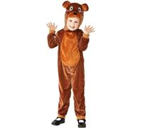 Smiffys Toddler Bear Costume, Brown with Hooded Jumpsuit, Children's Animal Fancy Dress, Animal Dress Up Costumes