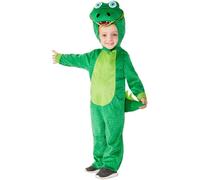 Smiffys Toddler Crocodile Costume, Green with Hooded Jumpsuit, Children's Animal Fancy Dress, Animal Dress Up Costumes