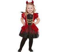 Smiffys Toddler Devil Costume, Red with Dress, Wings & Headband, Halloween Child Fancy Dress, Devil Dress Up Costumes