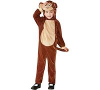 Smiffys Toddler Monkey Costume, Brown with Hooded Jumpsuit, Children's Animal Fancy Dress, Animal Dress Up Costumes