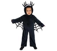 Smiffys Toddler Spider Costume for Boys & Girls, Black Hooded Jumpsuit with Attached Spider Eyes & Web Wings, Cute Creepy-Crawly Fancy Dress Outfit for Halloween & Parties, Age 3-4
