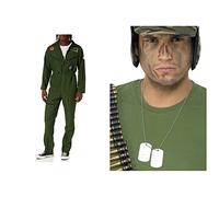 Smiffys Top Gun Deluxe Aviator Medium & Adult Unisex Dog tags, Silver, Aluminium, One Size, 28348