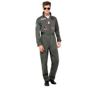 Smiffys Top Gun Deluxe Male Costume, Green with Jumpsuit, Dog Tags & Sunglasses, Officially Licensed Top Gun Fancy Dress, Adult Dress Up Costumes