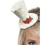 Smiffys Top Hat Christmas Costume Headwear in White Smiffys White One Size