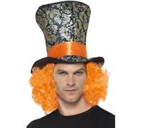 Smiffys Top Hat with Attached Hair, Multi-Coloured