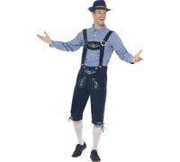 Smiffys Deluxe Traditional Rutger Bavarian Costume, Blue with Lederhosen & Shirt, Oktoberfest Fancy Dress, Adult Dress Up Costumes