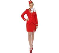 Smiffy's Women's Trolley Dolly Costume, Jacket, Skirt, Scarf And Hat, Size: - costume fancy dress air hostess stewardess cabin crew trolley dolly
