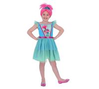Smiffys Trolls Band Together Poppy Costume, Childrens Pink Dress with Glitter Tulle Skirt, Official License Outfit with Shoulder Detail & Official Poppy Print, Official Trolls Halloween Fancy Dress