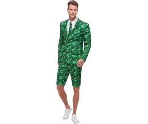 Smiffys Tropical Palm Tree Suit, Green with Jacket, Shorts & Tie, Stand Out Suits Fancy Dress, Comedy Dress Up Costumes, World Book Day
