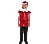 Smiffys Tudor Kit, Red with Hat, Waistcoat & Neck Ruffle, Boys Fancy Dress, Child Dress Up Accessories