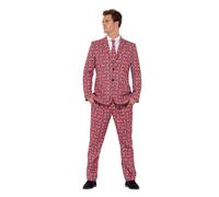 Smiffys Union Jack Suit, Red with Jacket, Trousers and Tie, Stand Out Suits Fancy Dress, Adult Dress Up Costumes