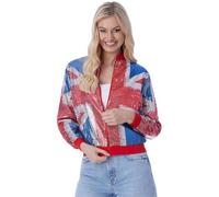 Smiffys Union Sequin Bomber Jacket Vintage Style Print, Union Jack Fancy Dress, Union Jack Dress Up Costumes