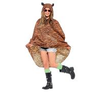 Smiffys Tiger Party Poncho, Tiger Print with Drawstring Bag, Party Poncho Fancy Dress, Animal Dress Up Costumes Halloween