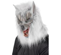 Smiffys Unisex Adult Grey Wolf Mask One Size Latex Overhead Printed Design