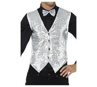 Smiffys Unisex Adult Sequin Costume Vest Silver (L)