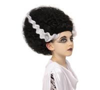 Smiffys Universal Monsters Bride of Frankenstein Wig, Childrens Iconic Black Wig with White Streaks, Pre-Styled Ready-to-Wear Hairpiece for Family Costume Matching, for Halloween and Themed Parties