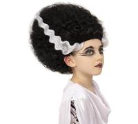 Smiffys Universal Monsters Bride of Frankenstein Wig, Childrens Iconic Black Wig with White Streaks, Pre-Styled Ready-to-Wear Hairpiece for Family Costume Matching, for Halloween and Themed Parties