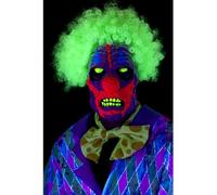 Smiffys UV Black Light Clown Mask, Multi-Coloured Latex, Overhead, with Hair, Halloween Cirque Sinister Fancy Dress, Clown Dress Up Masks