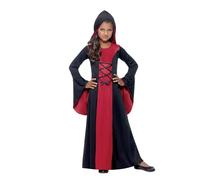 Hooded Vampire Girls Fancy Dress Halloween Childs Vampiress Kids Costume Robe