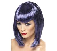 Smiffys Vamp Wig, Purple Short with Fringe, Halloween Fancy Dress Accessory, Halloween Dress Up Wigs