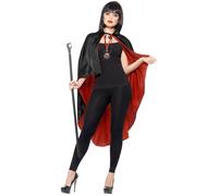 Smiffys Vampire Kit, with Reversible Cape, Black Detachable Cane & Metal Medallion, Halloween Fancy Dress Accessory, Vampire Dress Up Accessories