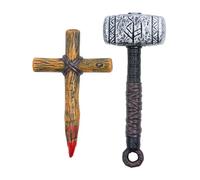 Smiffys Vampire Slayer Stake and Hammer Kit Halloween Fancy Dress Accessory for Adults and Kids Includes Wooden Effect Stake and Hammer Ideal for Gothic Costumes Horror Events and Role Play