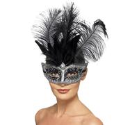 Smiffys Venetian Colombina Eye Mask in Grey Smiffys Grey