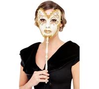 Smiffys Venetian Mask, Cream with Handheld Stick, Eyemasks Fancy Dress, Venetian Dress Up Masks