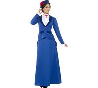 Smiffys Victorian Nanny Costume, Blue with Jacket with Mock Shirt, Skirt & Hat, Fairytale, Wings and Wands Fancy Fancy Dress, Storybook Character Dress Up Costumes