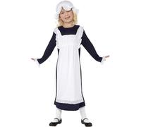Smiffys Victorian Poor Girl Costume, White with Dress, Apron & Hat, Girls Fancy Dress, Child Dress Up Costumes