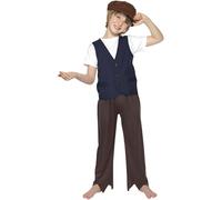 Smiffys Victorian Poor Peasant Boy Kit, Brown Waistcoat & Hat, Boys Fancy Dress, Child Dress Up Costumes
