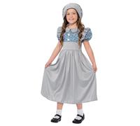 Smiffys Victorian School Girl Costume, Grey with Dress & Hat, Girls Fancy Dress, Child Dress Up Costumes Halloween