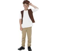 Smiffys Victorian Urchin Boy’s Costume Kit, Brown Waistcoat and Cap, Historical School Day Fancy Dress for Kids, One Size Fits Ages 5-11, Victorian Era Dress Up Accessories Halloween