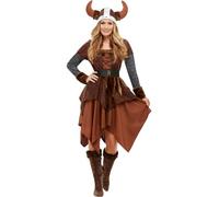 Smiffys 50742L Viking Barbarian Queen Costume, Women, Brown