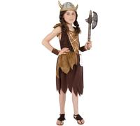 Smiffys Viking Girl Costume, Brown with Dress & Wristcuffs, Girls Fancy Dress, Viking Dress Up Costumes