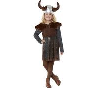 Smiffys Viking Princess Costume, Brown Dress, Capelet & Hat, Girls Fancy Dress, Viking Dress Up Costumes
