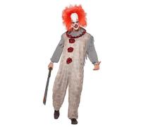 Smiffy's Costume - Vintage Clown (Cirque Sinister) Grey & Red Jumpsuit with Neck Ruffle